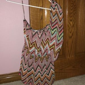 Multicolored zig zag one shoulder sheer shirt